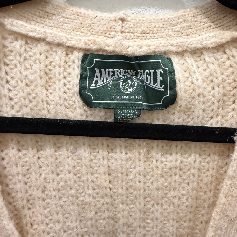 American Eagle Cream Cable Knit Oversized Cardigan Sweater XL Beige Boho - Picture 3 of 4